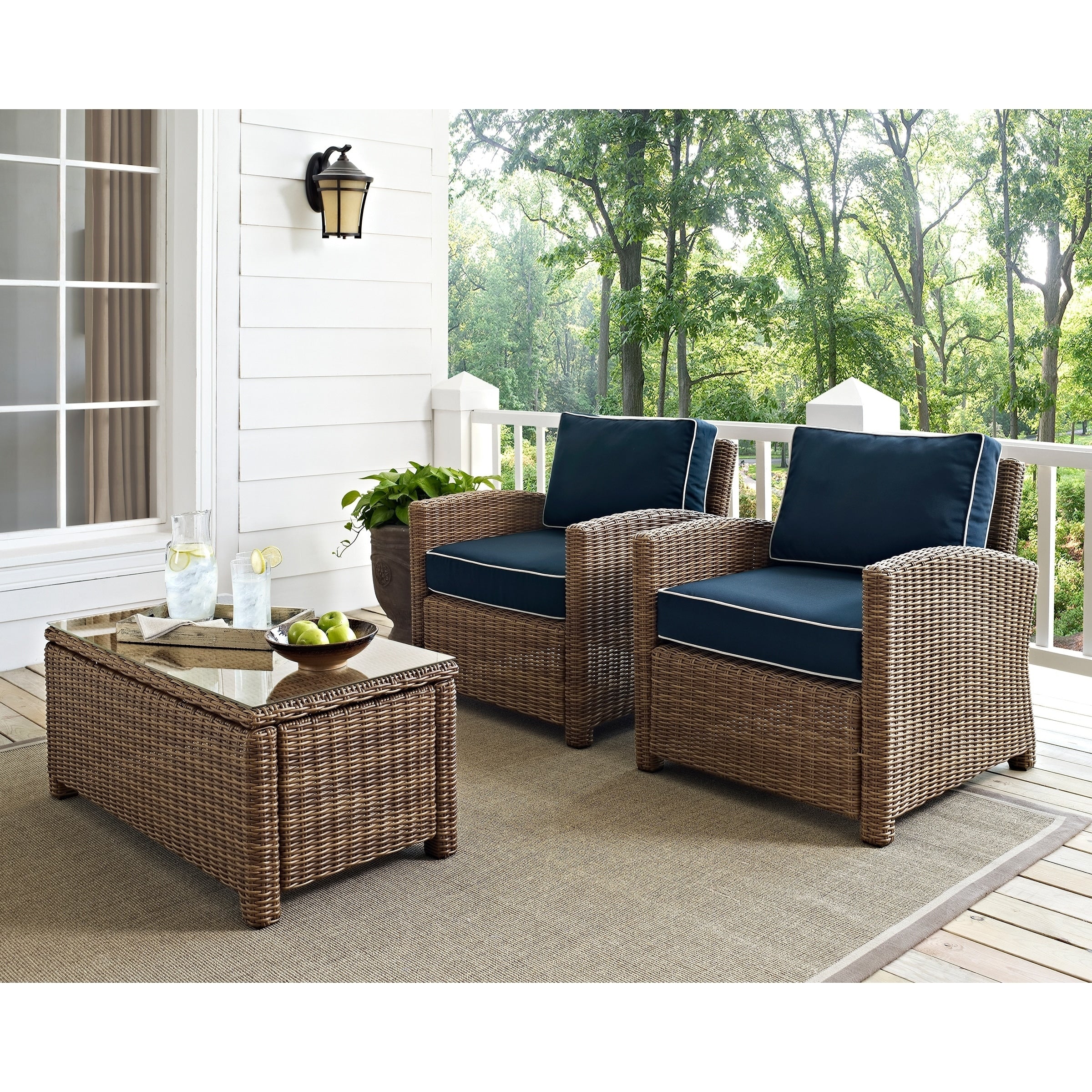 Bradenton Outdoor Arm Chairs With Navy Cushions Set Of 2