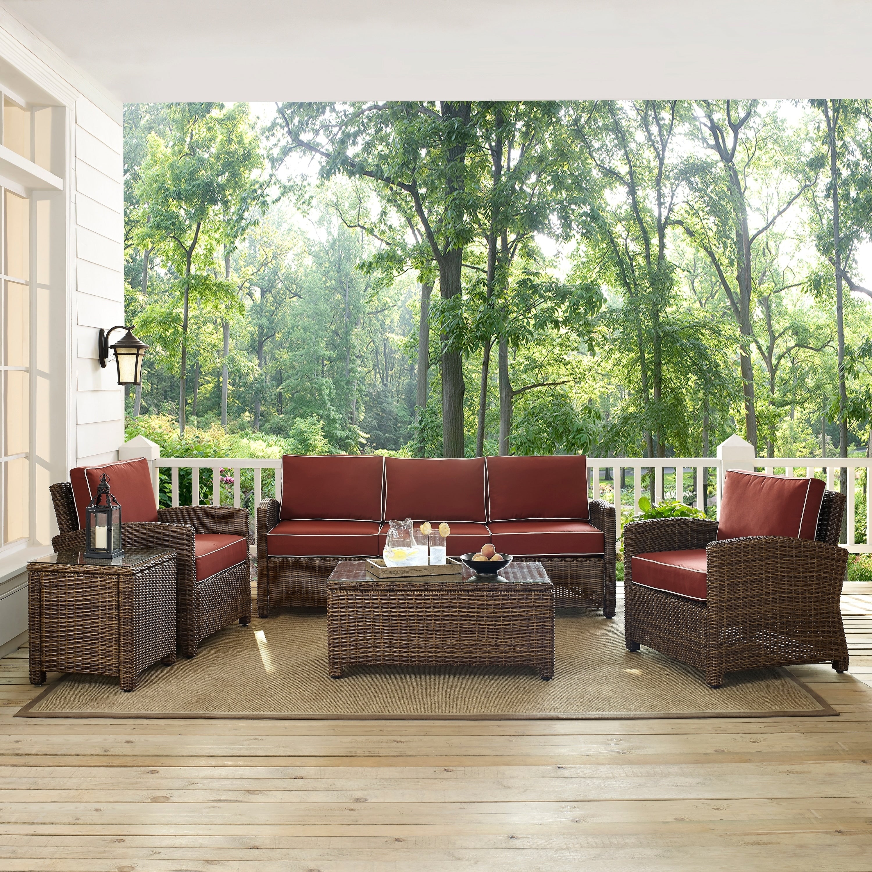 Bradenton Outdoor Wicker 5 Piece Sofa Set With Sangria Cushions