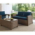 Bradenton Outdoor Wicker Loveseat With Navy Cushions