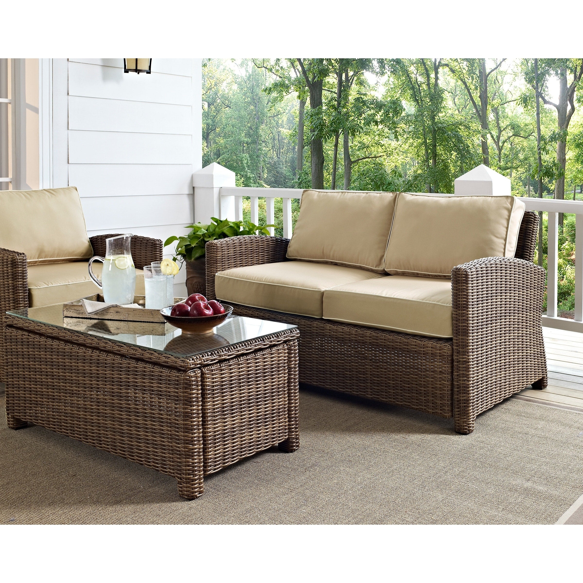 Bradenton Outdoor Wicker Loveseat With Sand Cushions