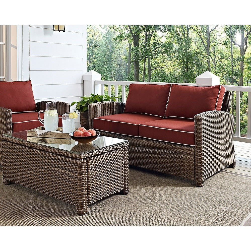 Bradenton Outdoor Wicker Loveseat With Sangria Cushions
