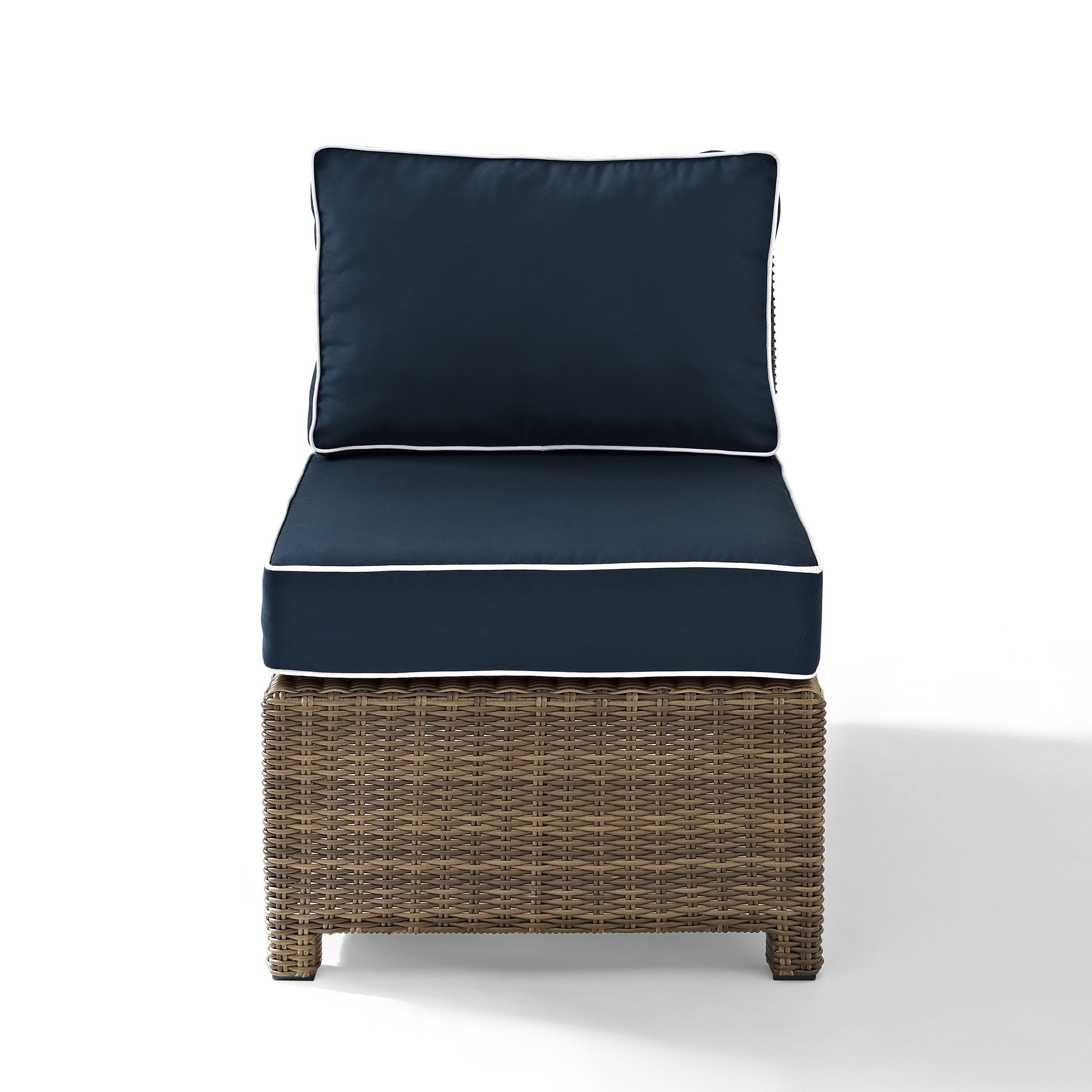 Bradenton Outdoor Wicker Sectional Center Chair With Navy Cushions