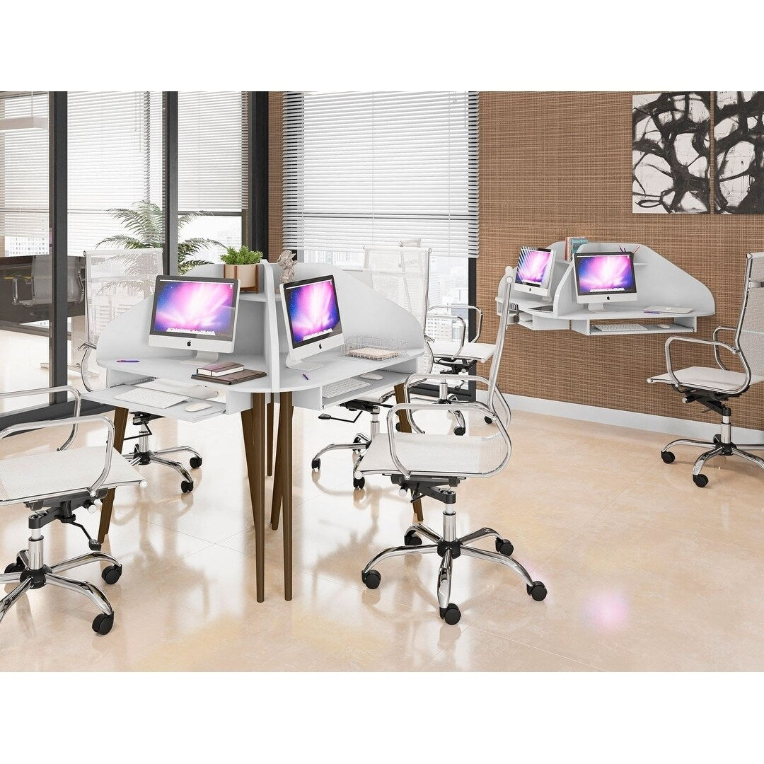 Bradley 4 Piece Round Sectional Cubicle Desk With Keyboard Shelf By Manhattan Comfort