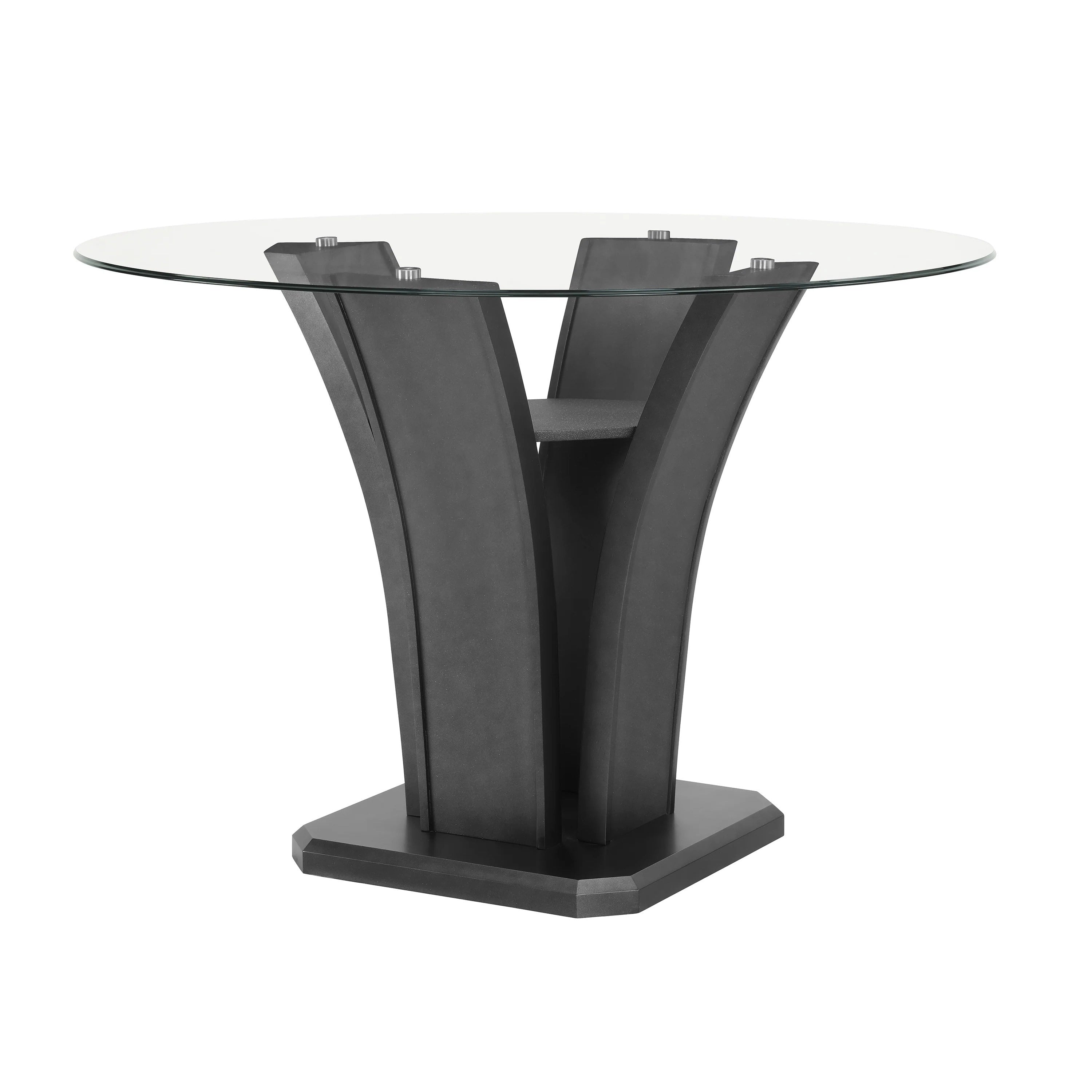 Brandon Counter Height Table 54 Inch Glass Top Glam Dark Gray Pedestal