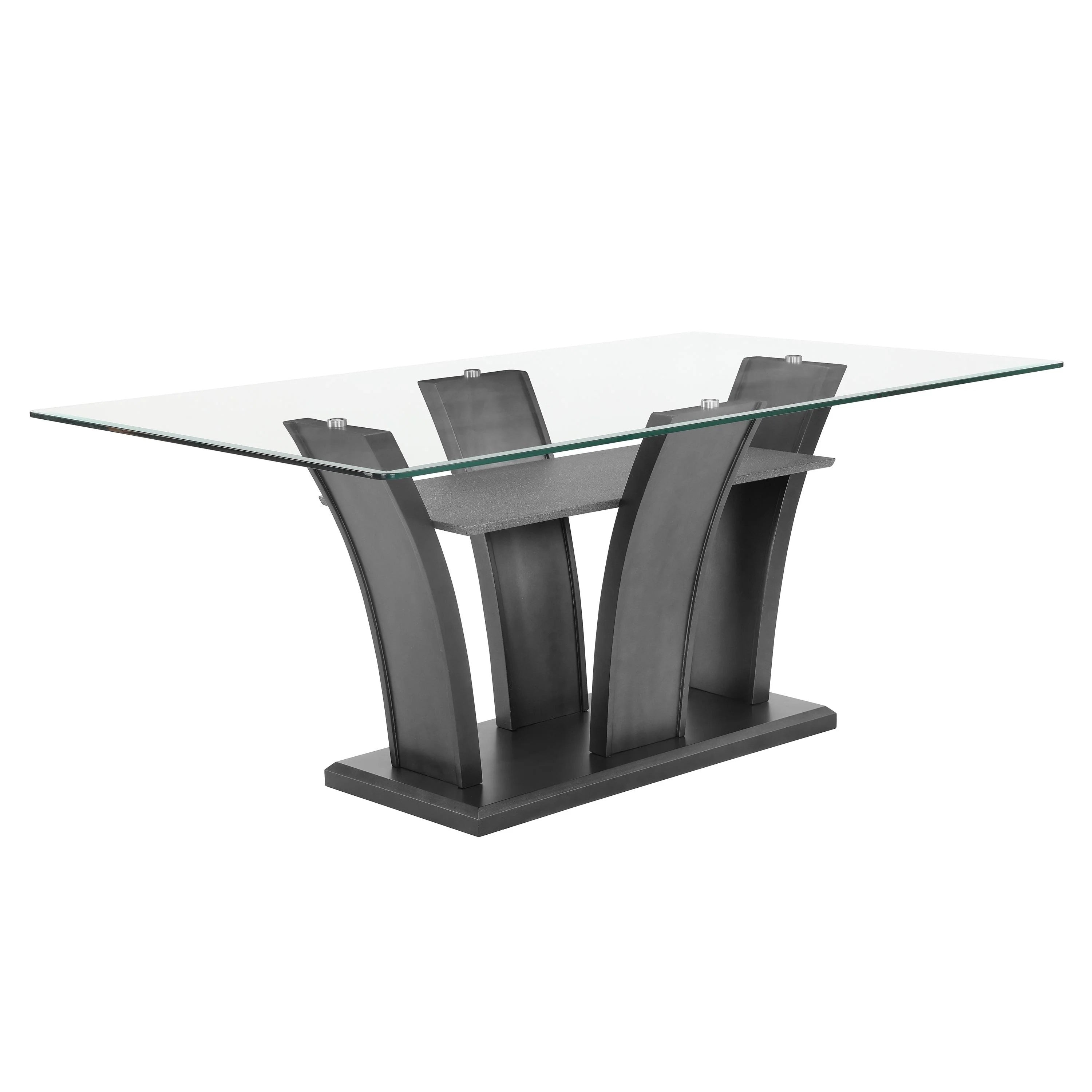 Brandon Dining Table 72 Inch Glass Top Dark Gray Glitter Pedestal