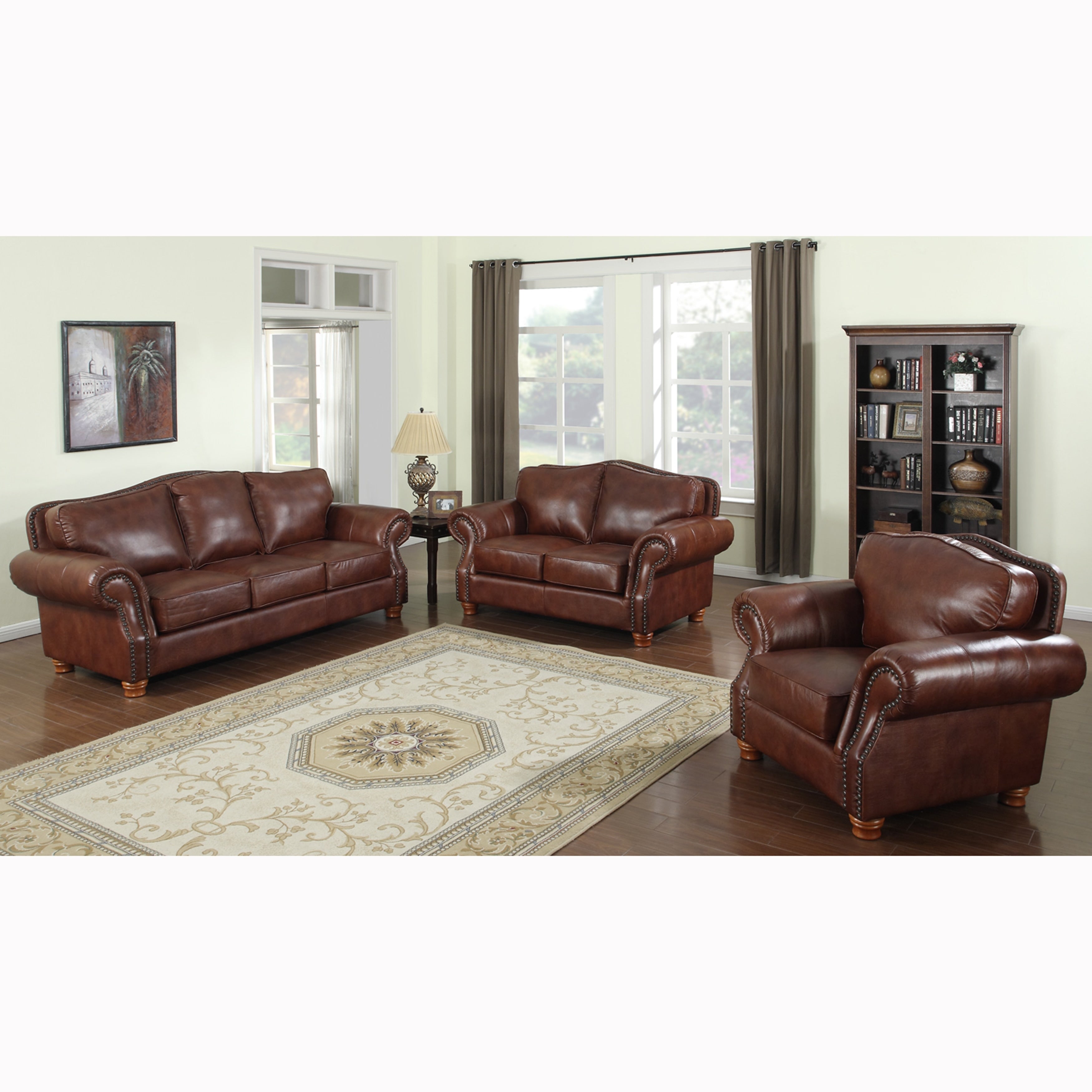 Brandon Distressed Whiskey Italian Leather Sofa Loveseat And Chair