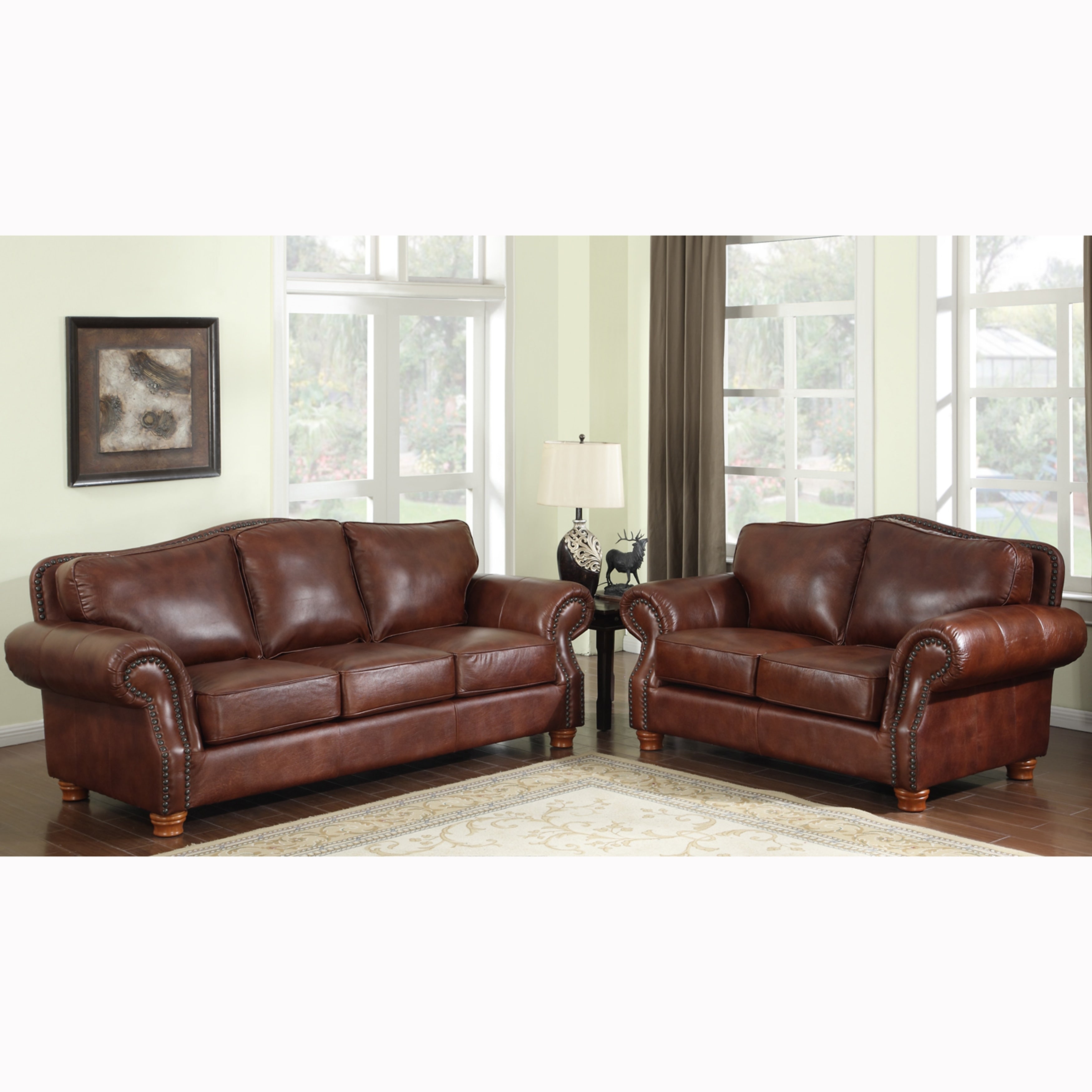 Brandon Distressed Whiskey Italian Leather Sofa And Loveseat
