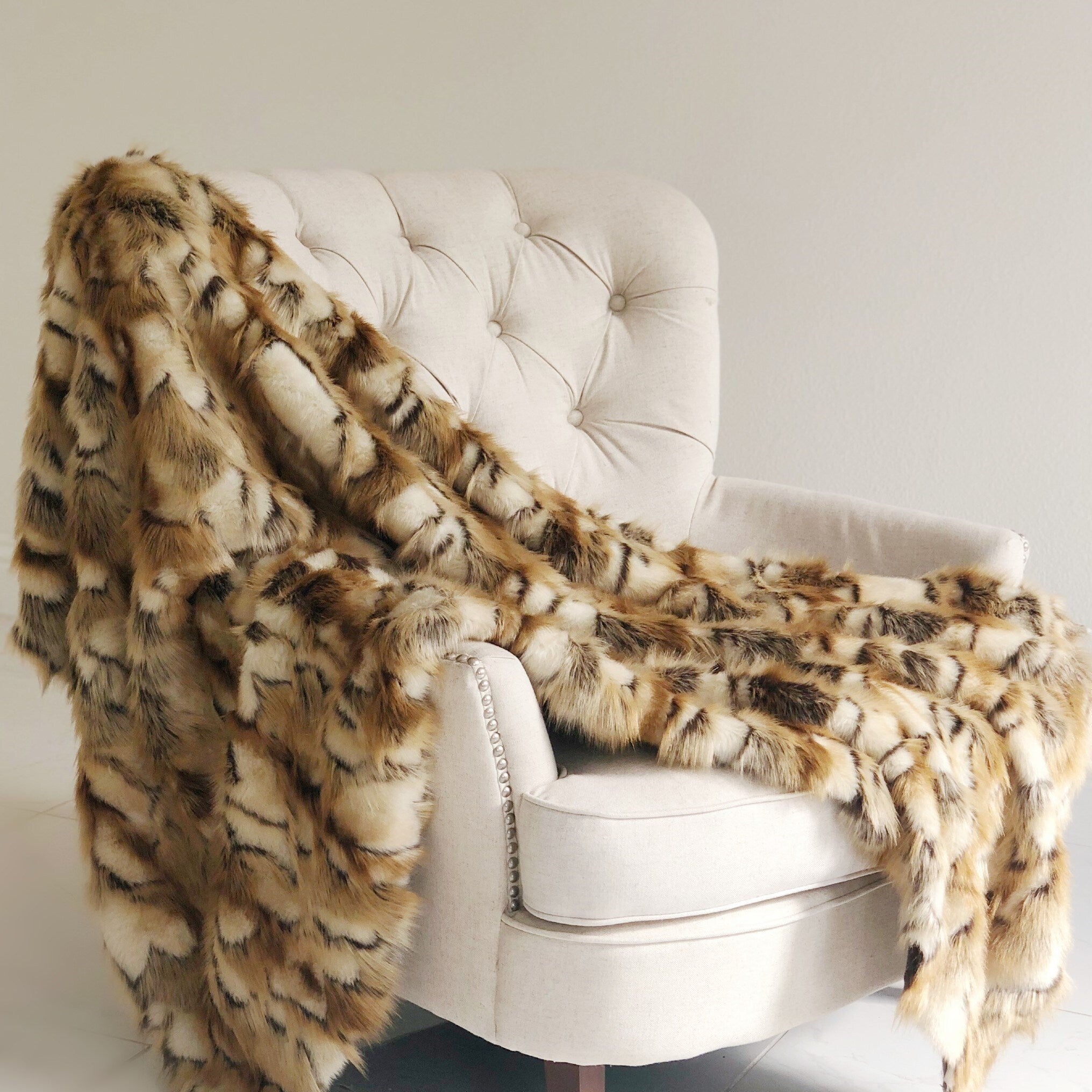 Brandy Gold And White Faux Fox Handmade Luxury Throw