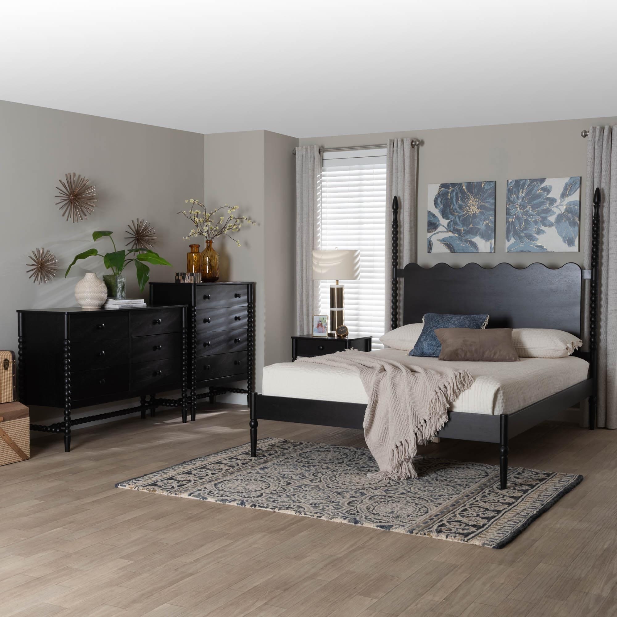 Brantley Spindle 4 Piece Bedroom Set Farmhouse Bed Frame With Matching Dresser Chest And Nightstand