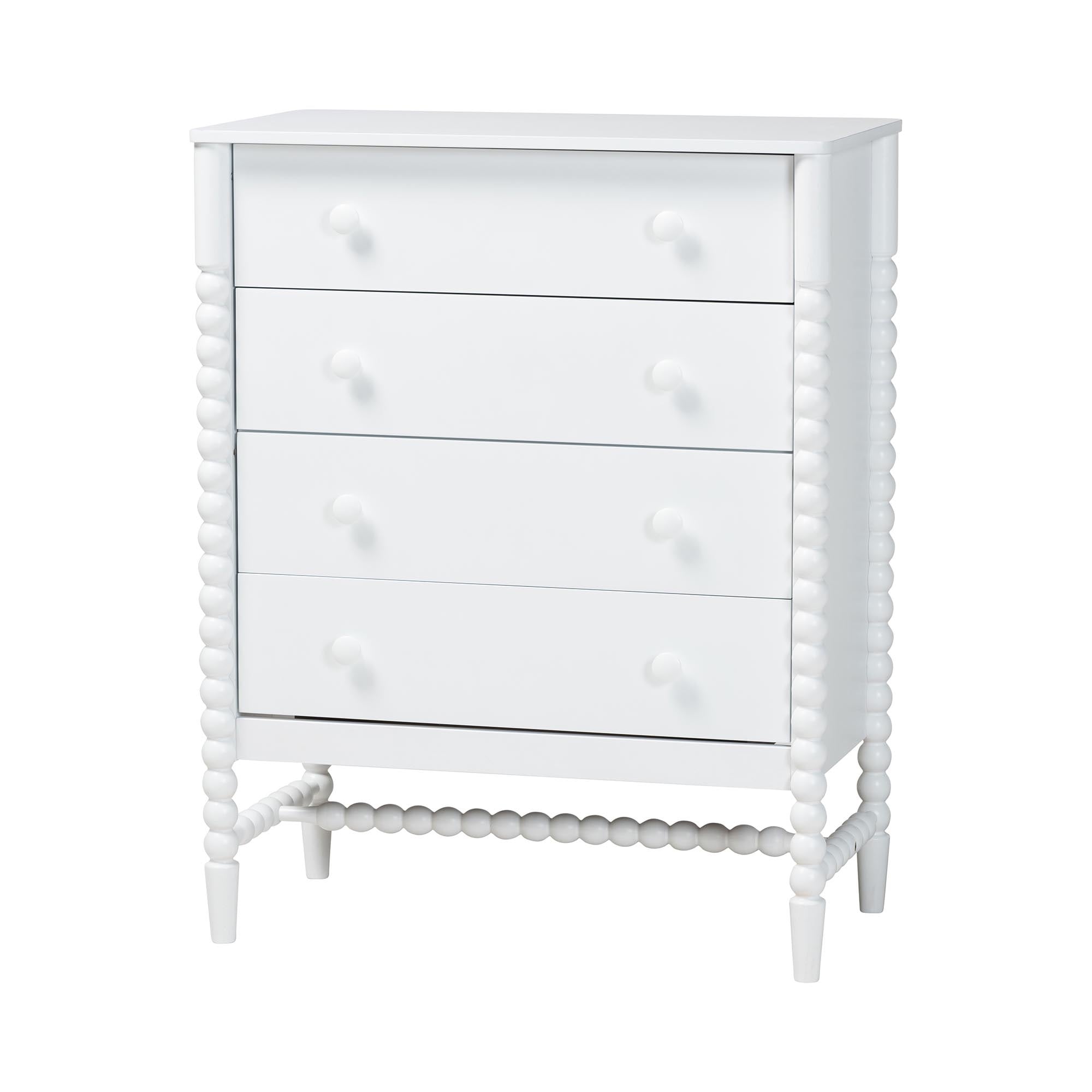 Brantley Spindle Chest 4 Drawer Vertical Storage Cabinet With Beaded Frame And Elevated Base For Bedroom