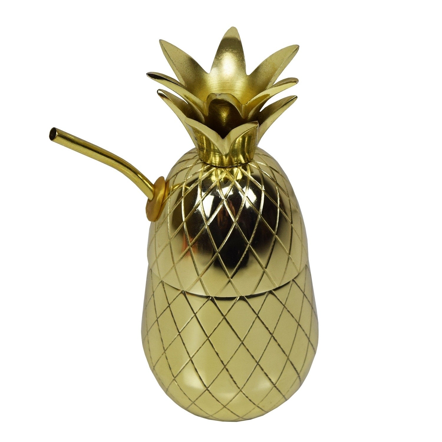 Brass Gold Pineapple Tumbler Shaker Mug With Straw And Rubber Seal