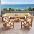 Brava Outdoor 11 Seater Acacia Wood Sectional Sofa And Club Chair Set By Christopher Knight Home
