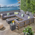 Brava Outdoor 12 Piece Acacia Wood Sectional Sofa Set With Fire Pit By Christopher Knight Home
