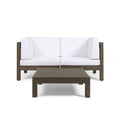 Brava Outdoor 2 Seater Sectional Acacia Wood Loveseat Set With Coffee Table And Cushions By Christopher Knight Home
