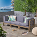 Brava Outdoor 3 Seater Sectional Acacia Wood Sofa Set With Water Resistant Cushions By Christopher Knight Home