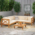 Brava Outdoor 4 Piece Wood Sectional Set W Cushions By Christopher Knight Home