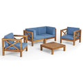 Brava Outdoor 4 Seater Acacia Wood Loveseat Chat Set By Christopher Knight Home