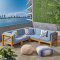 Brava Outdoor 5 Seater Acacia Wood Sectional Sofa Set With Water Resistant Cushions By Christopher Knight Home