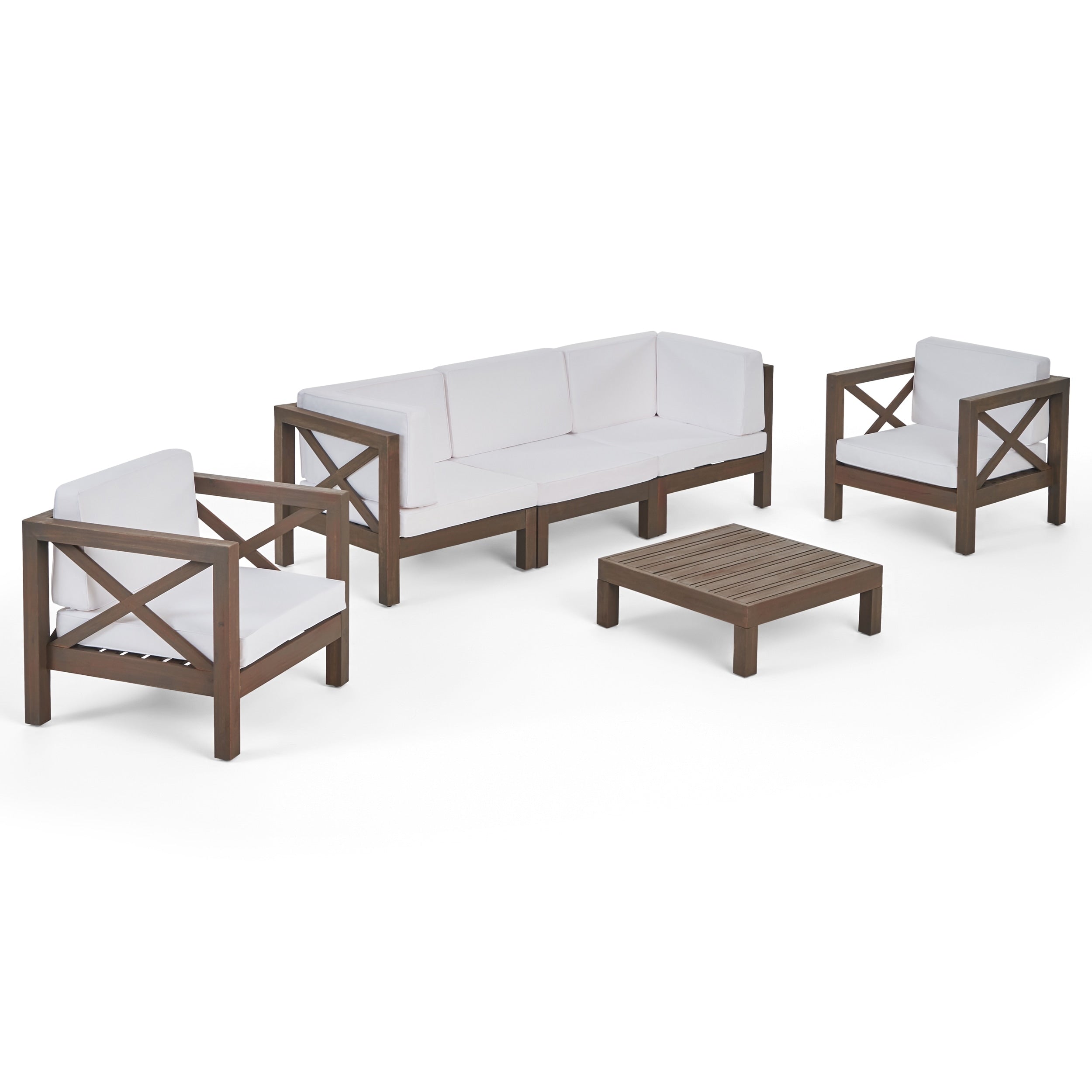Brava Outdoor 5 Seater Acacia Wood Sofa Chat Set By Christopher Knight Home