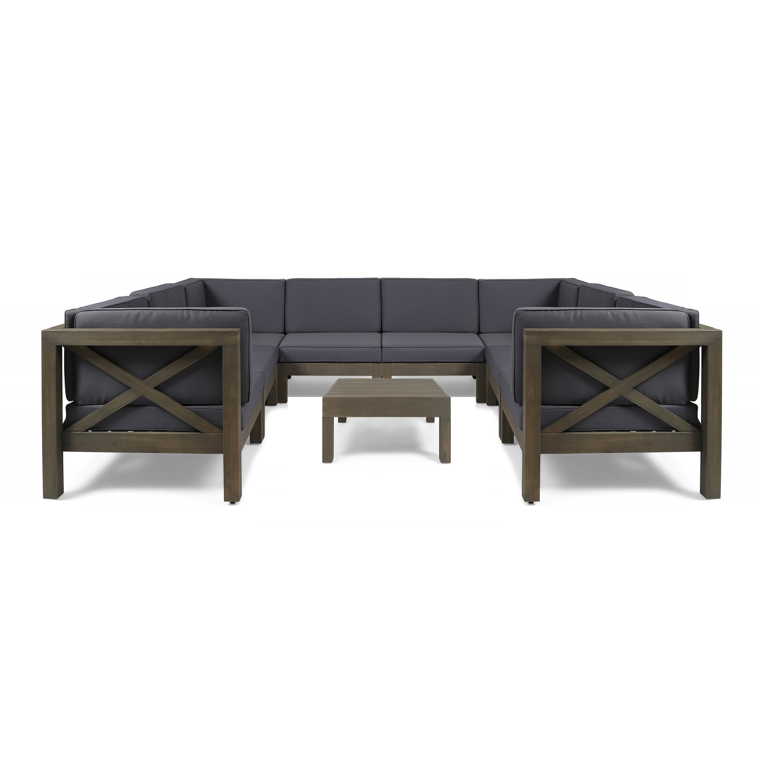 Brava Outdoor 8 Seater Acacia Wood Sectional Sofa Set By Christopher Knight Home