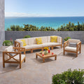 Brava Outdoor 6 Seater Acacia Wood Sofa Chat Set By Christopher Knight Home