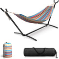 Brazilian Blue Sand Purple Red Stripes Double Hammock With Stand