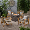 Breakwater Outdoor 5 Piece Wood And Wicker Club Chairs And Fire Pit Set By Christopher Knight Home