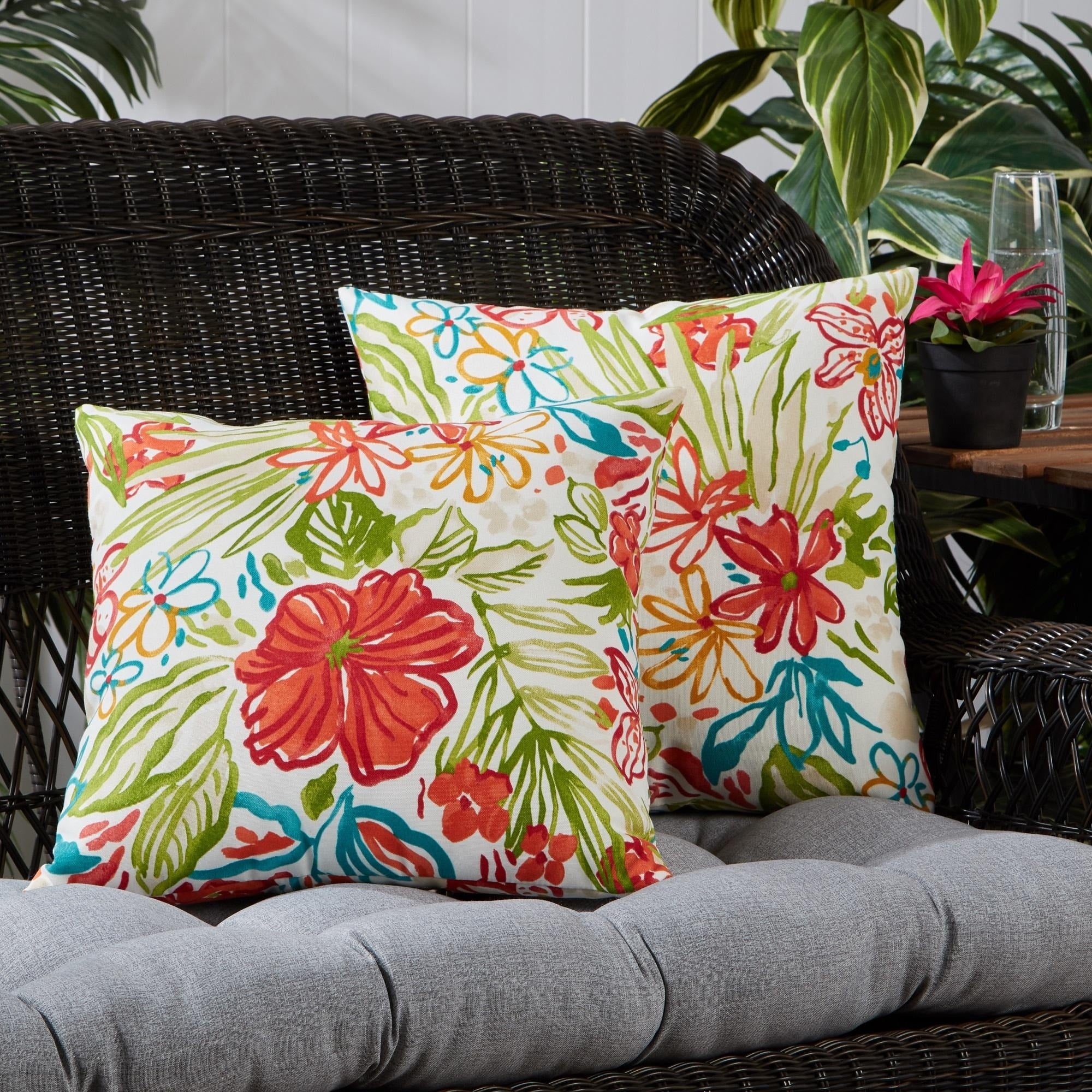 Breeze Floral Outdoor 17 Inch Square Accent Pillow Set Of 2