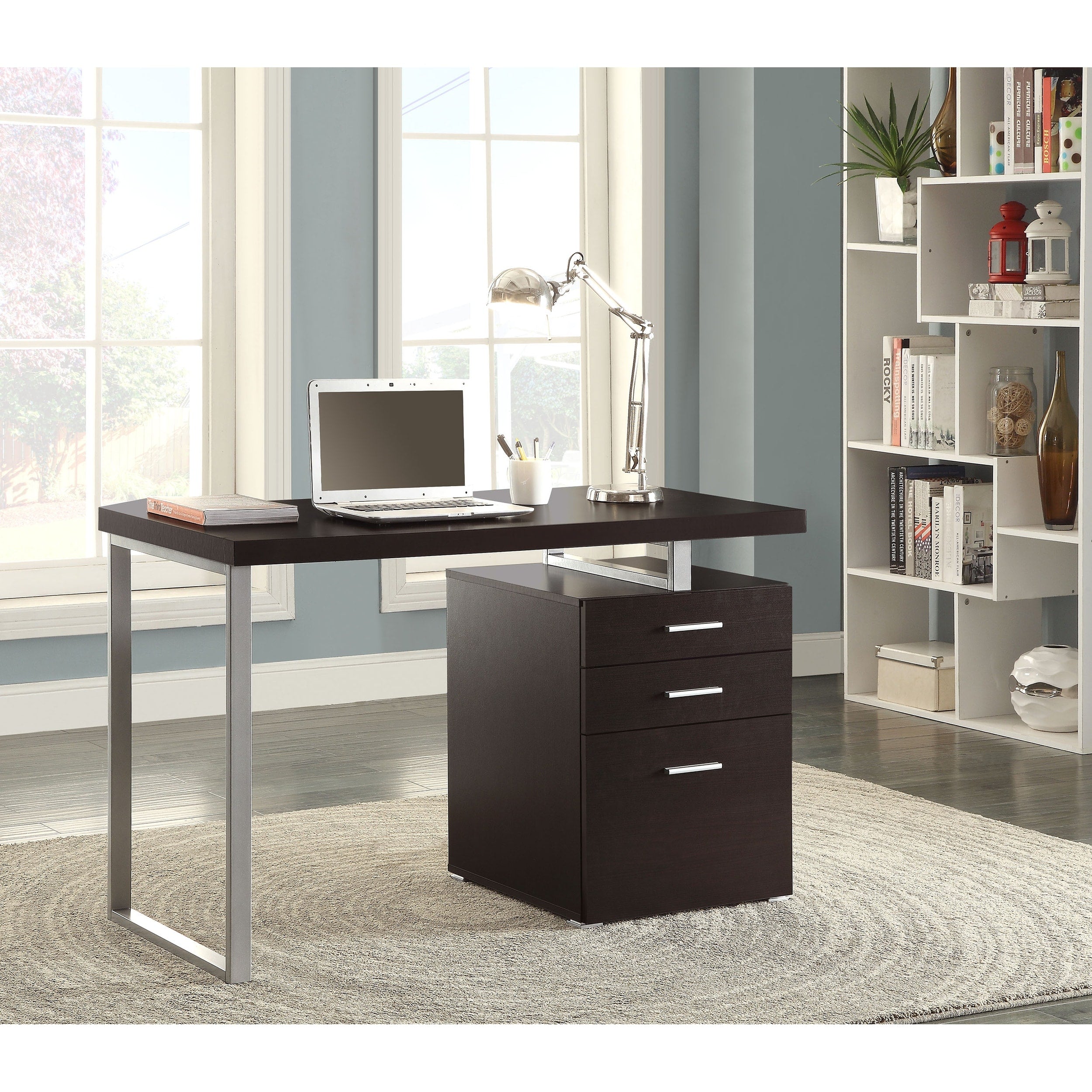 Silver Orchid Linder White Filing Cabinet Writing Desk