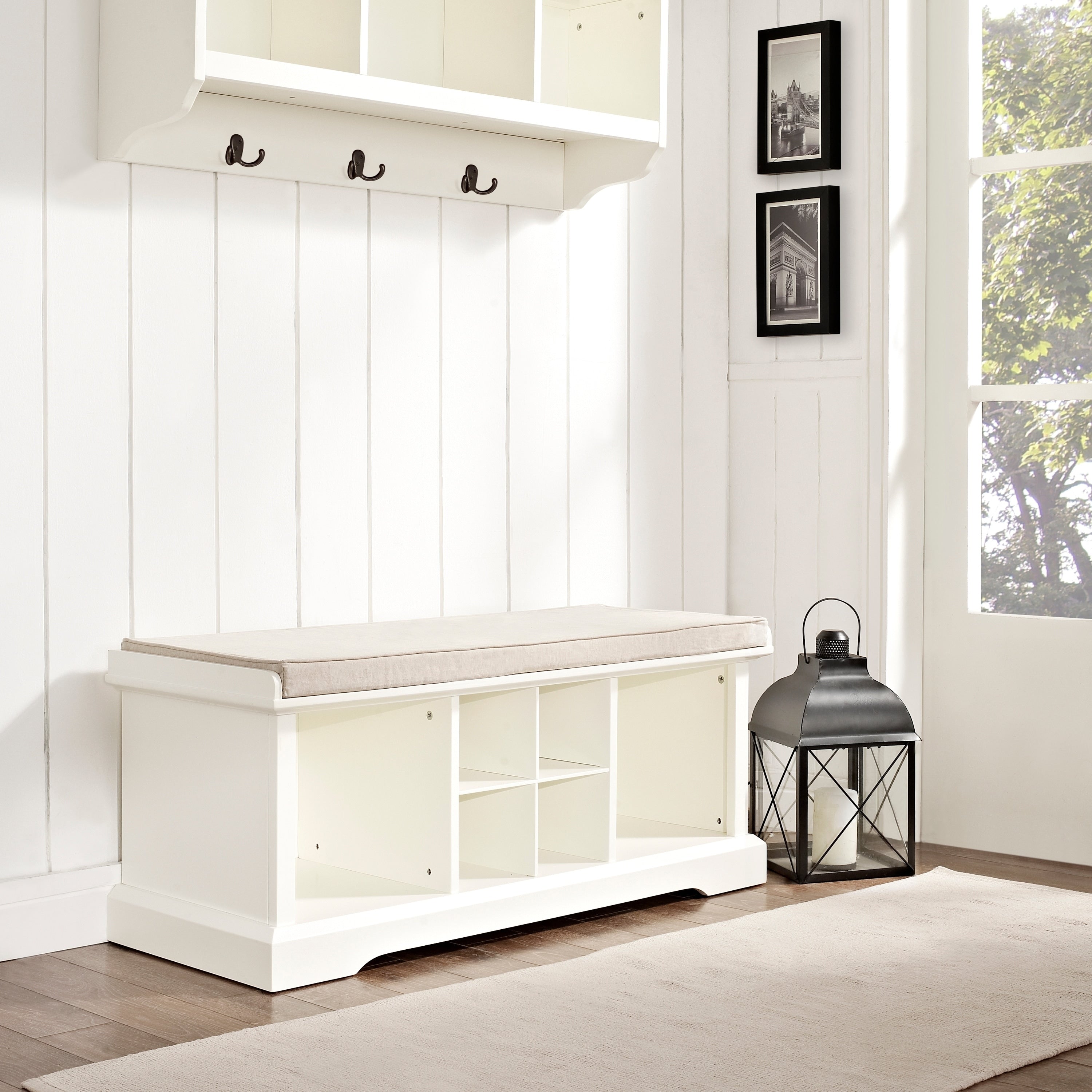 Brennan White Wood Entryway Storage Bench