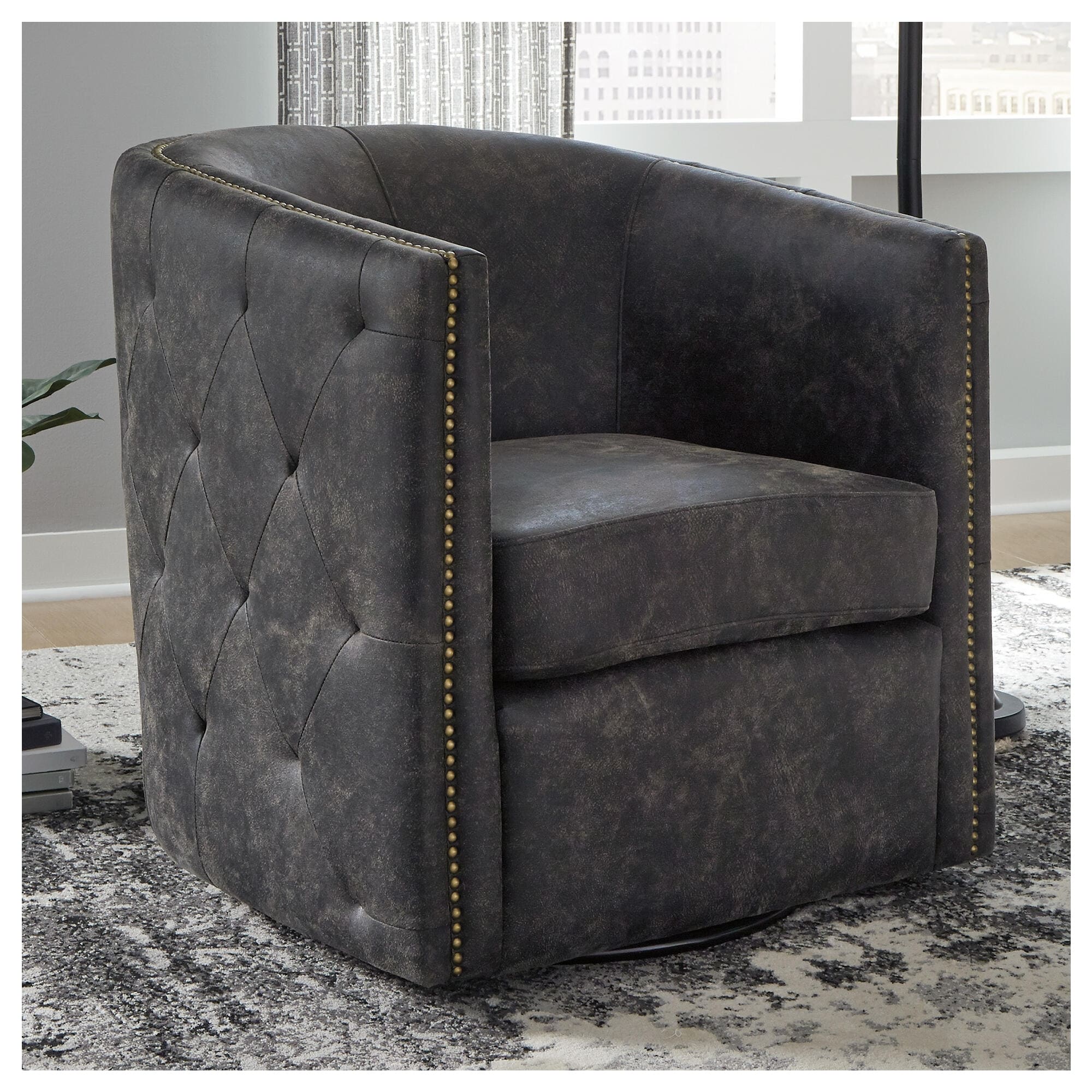Brentlow Distressed Black Swivel Chair