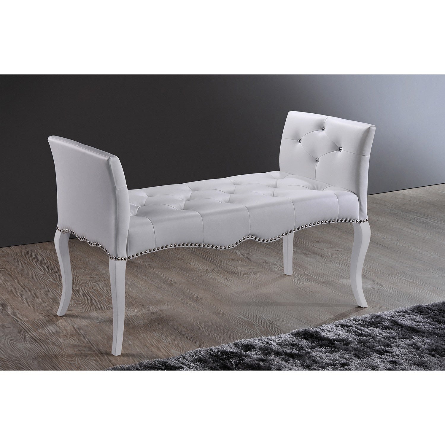 Breslin Contemporary White Pu Leather Upholstered And Tufted Bench With Nail Trim And Wood Legs In Coaster White Finish