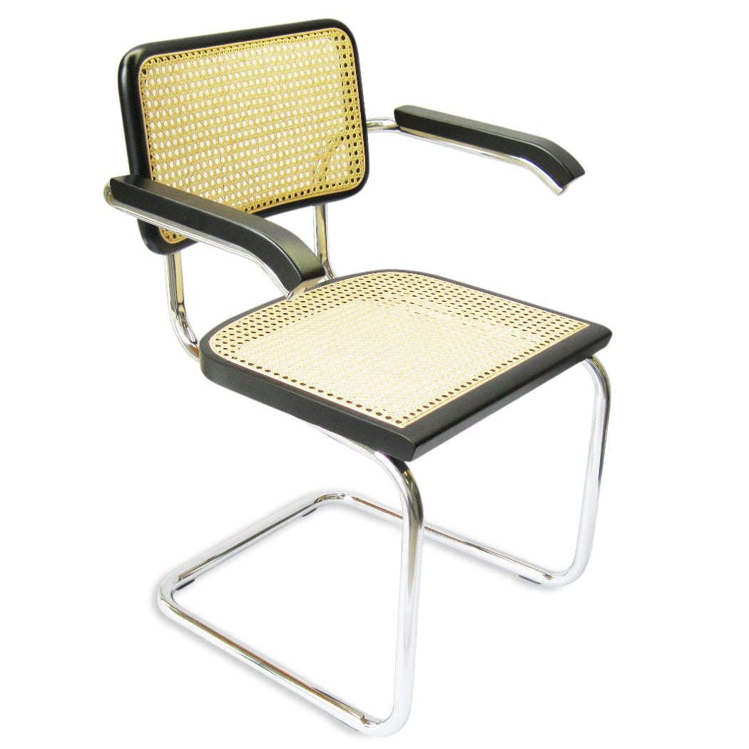 Breuer Chair Company Cesca Cane Arm Chair In Chrome And Black