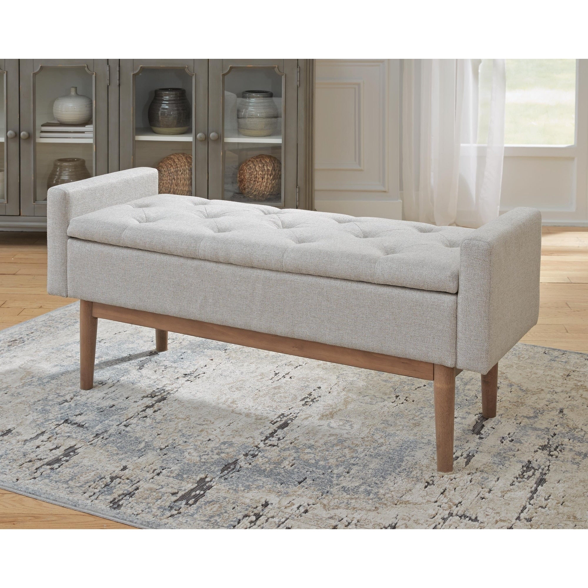 Briarson Contemporary Beige Brown Storage Bench 50 W X 18 D X 18 H