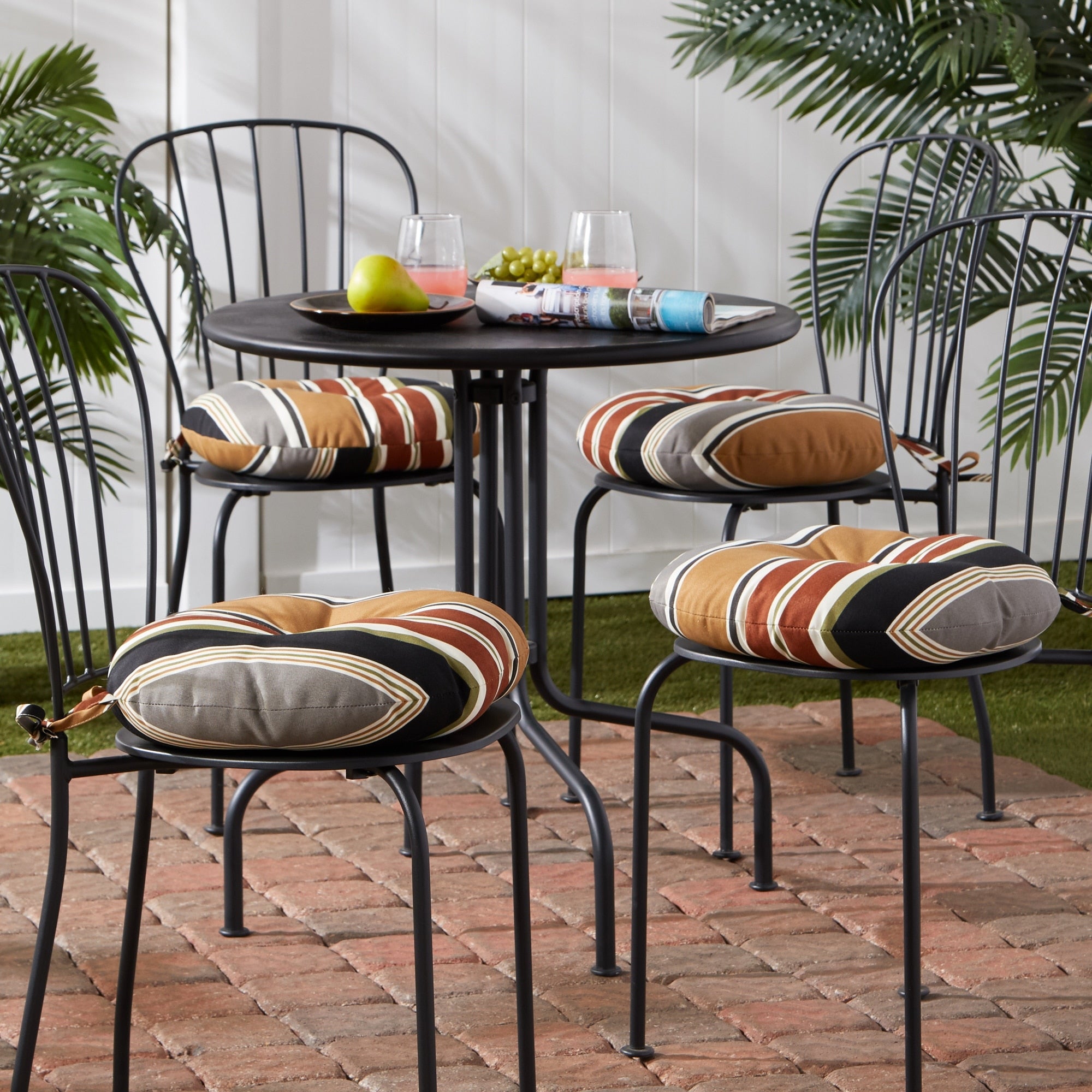 Brick Stripe Outdoor 15 Inch Bistro Chair Cushion Set Of 4
