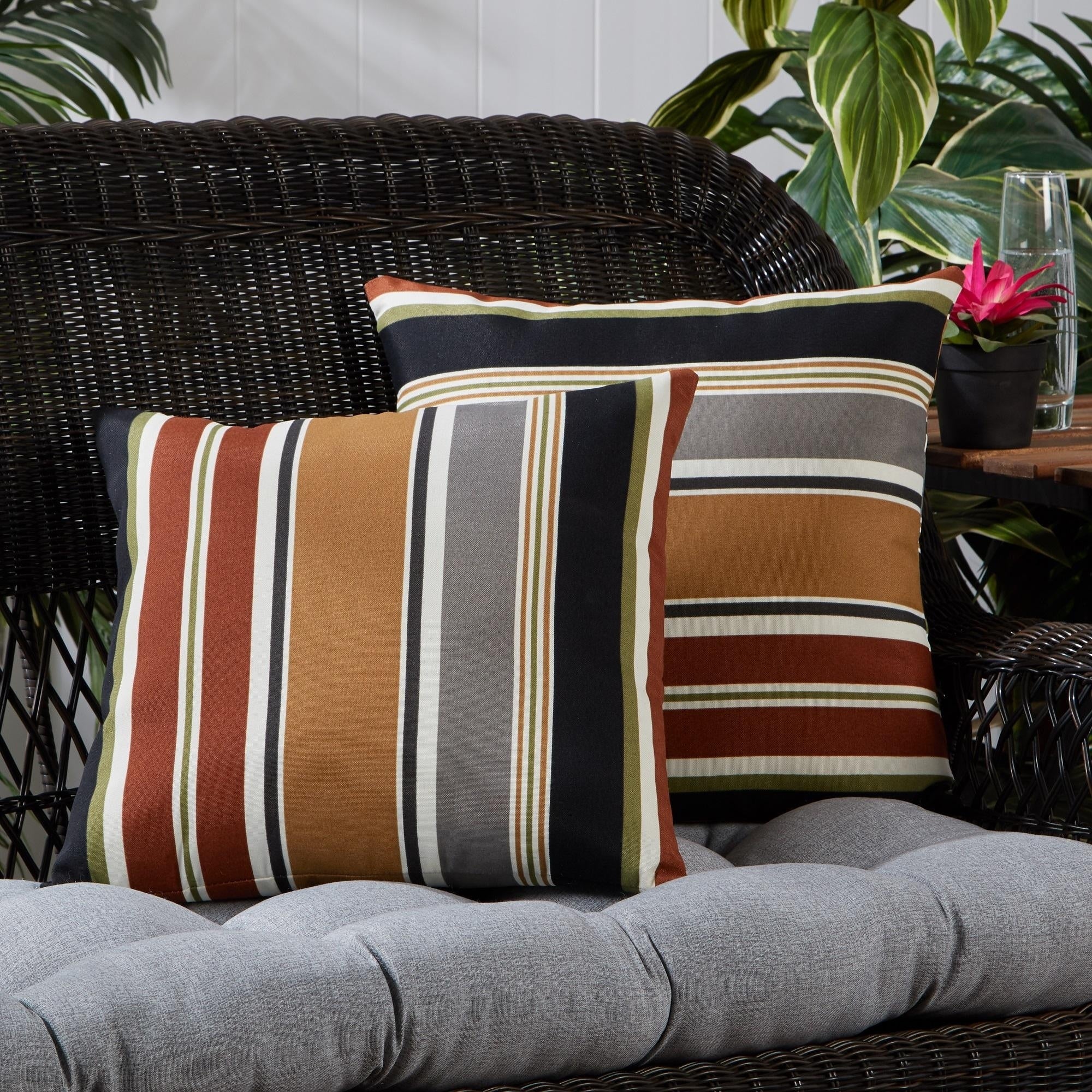 Brick Stripe Outdoor 17 Inch Square Accent Pillow Set Of 2