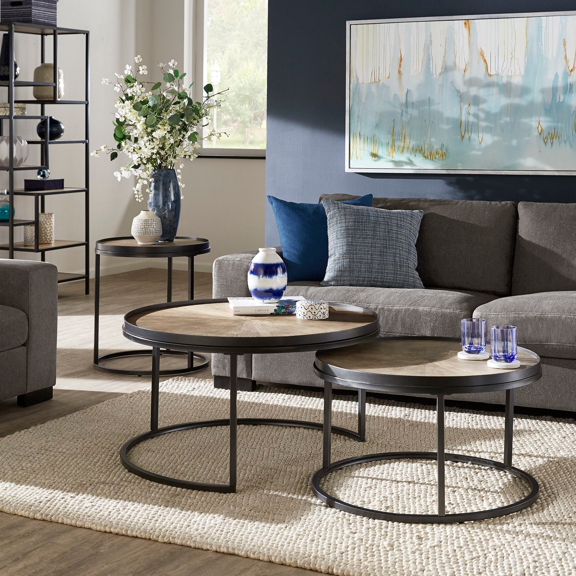 Bricken Grey Oak Finish Round Nesting Tables By Inspire Q Modern