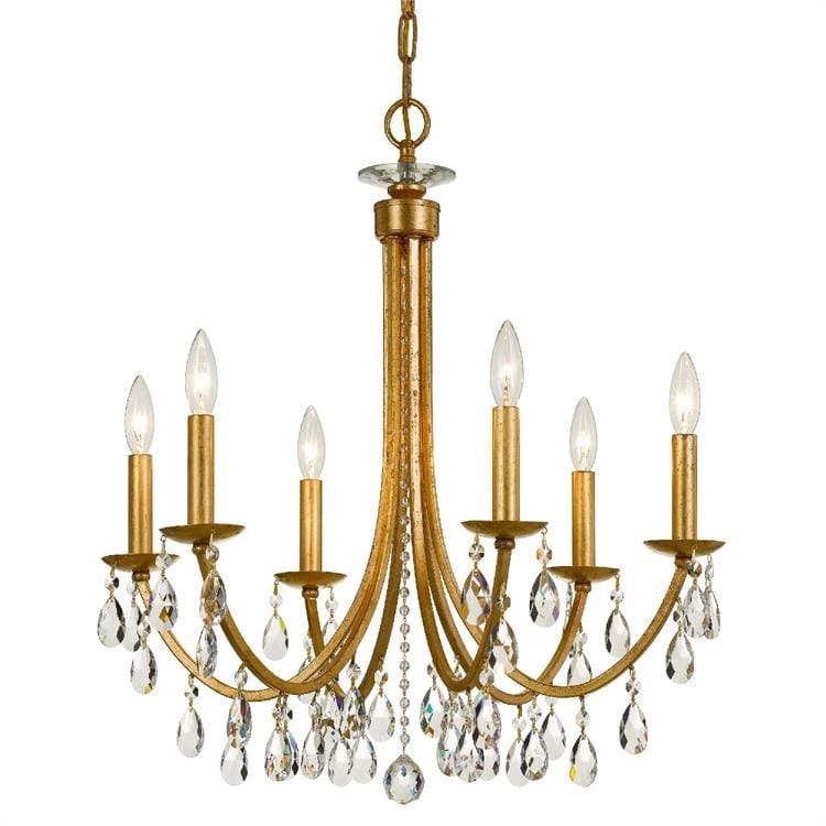 Bridgehampton 6 Light Antique Gold Swarovski Strass Crystal Chandelier
