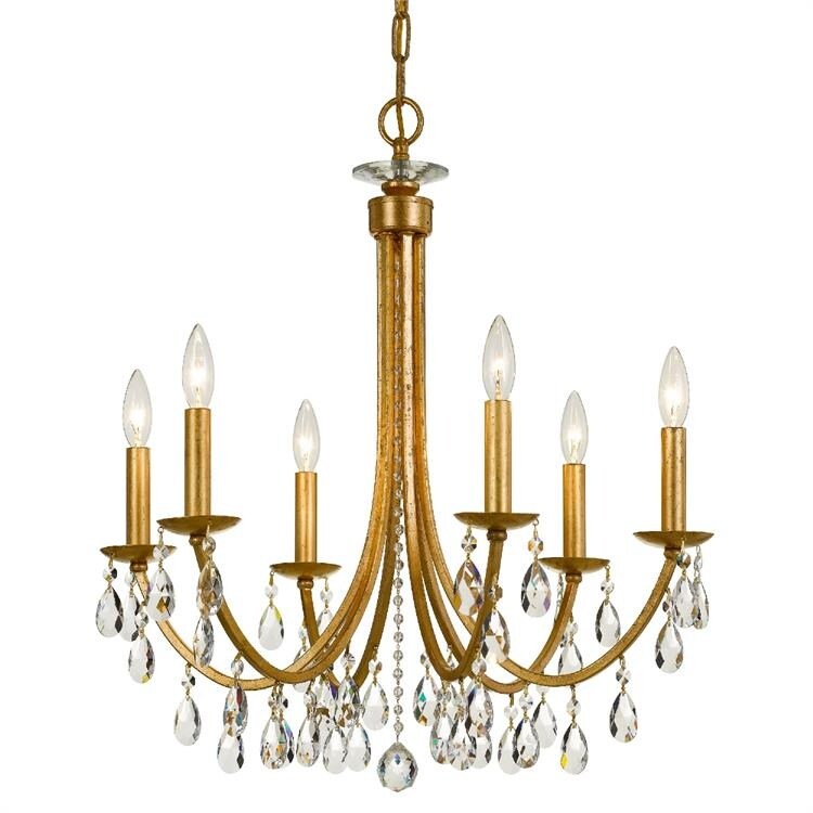 Bridgehampton 6 Light Antique Gold Swarovski Spectra Crystal Chandelier