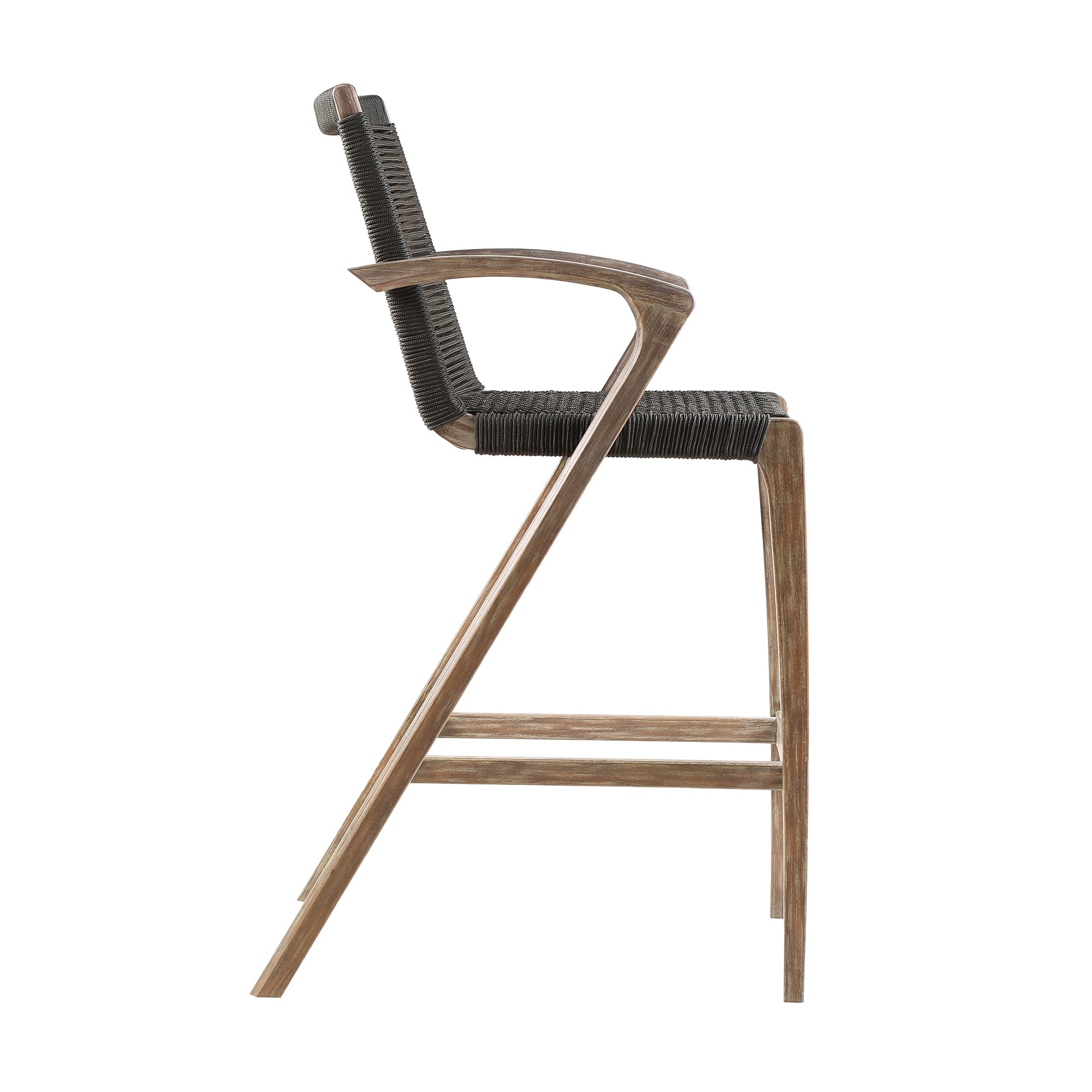 Brielle Outdoor Eucalyptus Wood And Charcoal Or Gray Rope Counter And Bar Height Stool 30 Bar Height