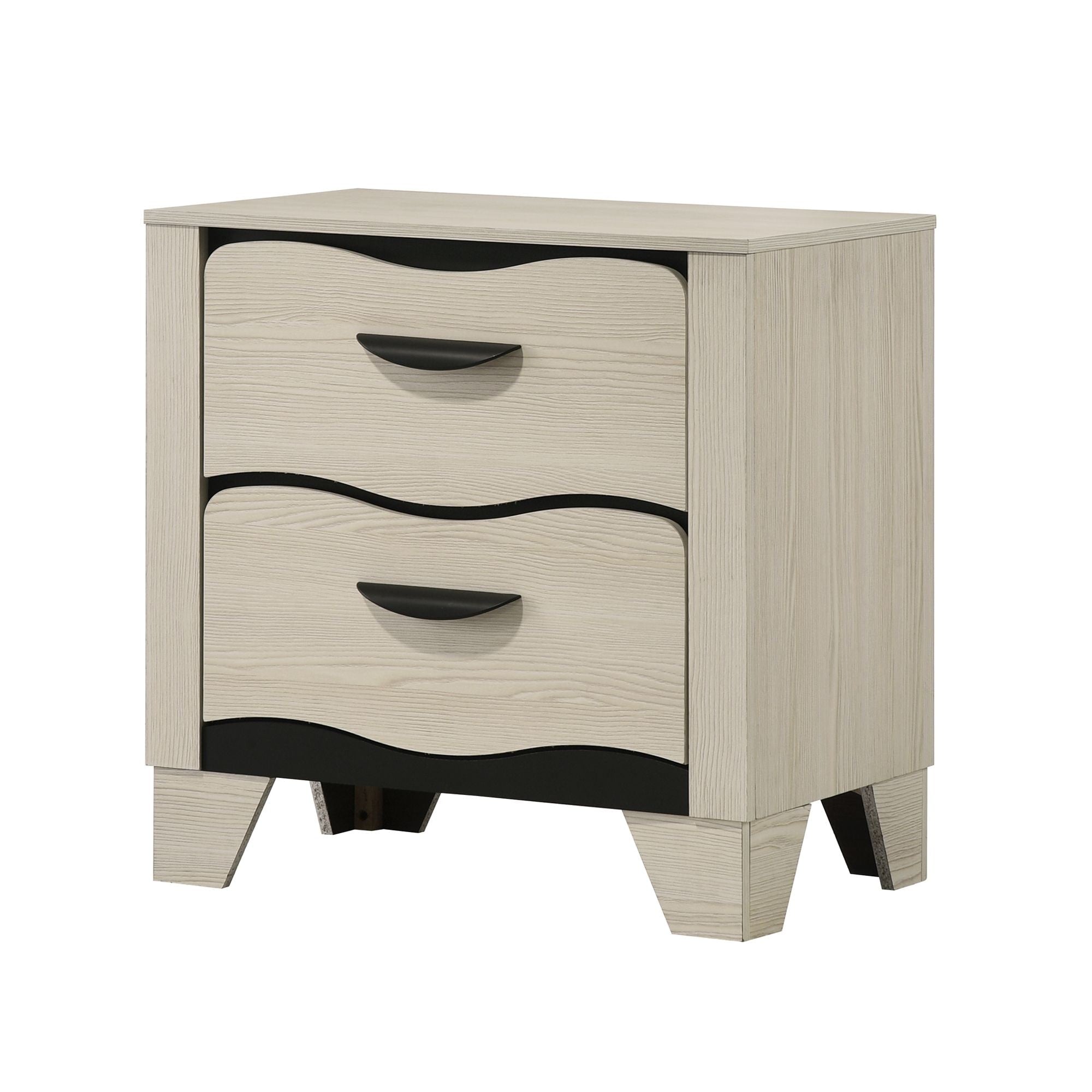 Brielle White Dark Brown Wave Panel 2 Drawer Nightstand Storage