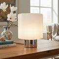 Brightech Addison 8.9 In Integrated Led Glossy Chrome Modern Gradient Dimming Nightstand Desk Lamp With White Glass Drum Shade