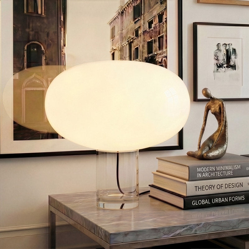 Brightech Callisto 11.02 In Integrated Led Glossy White Glass Modern Industrial Rounded Gradient Dimming Nightstand Desk Lamp