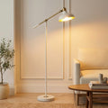 Brightech Wyatt 64.57 In Led Cream Gold Midcentury Modern Arced Height Adjustable Swing Arm Floor Lamp With Metal Bell Shade