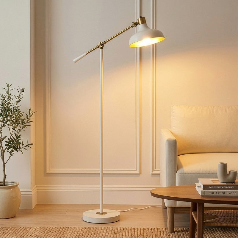 Brightech Wyatt 64.57 In Led Cream Gold Midcentury Modern Arced Height Adjustable Swing Arm Floor Lamp With Metal Bell Shade