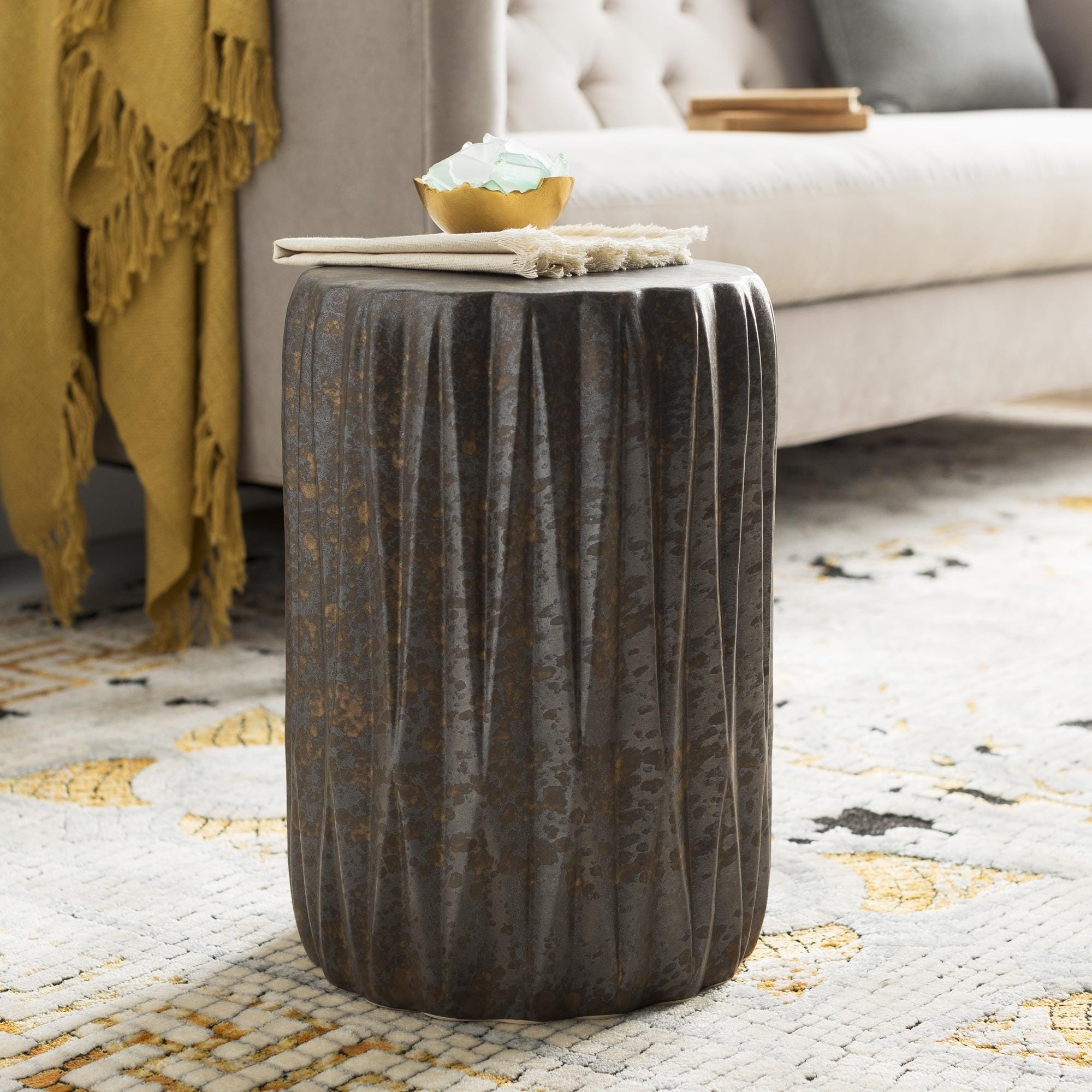 Brigida Indoor Outdoor Modern Metallic Ceramic Garden Stool