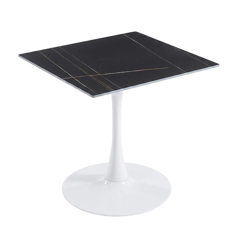 Bristol 35 Square Sintered Stone Dining Table Modern Heat Resistant Kitchen Table With Black White Steel Pedestal Base
