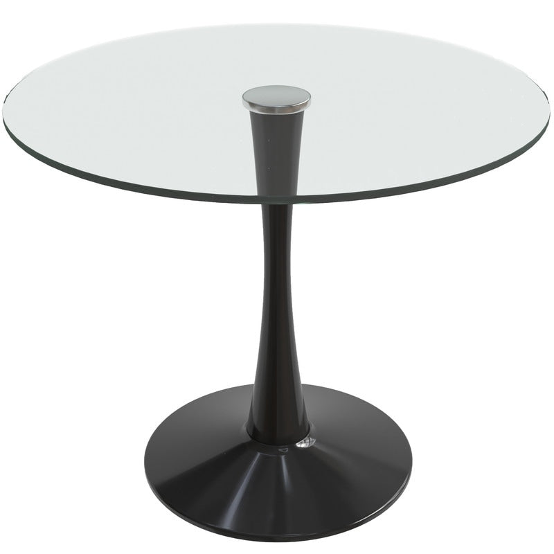 Bristol Modern Round Glass Dining Table With Black Iron Pedestal Base Sleek Circular Kitchen Table Multiple Sizes