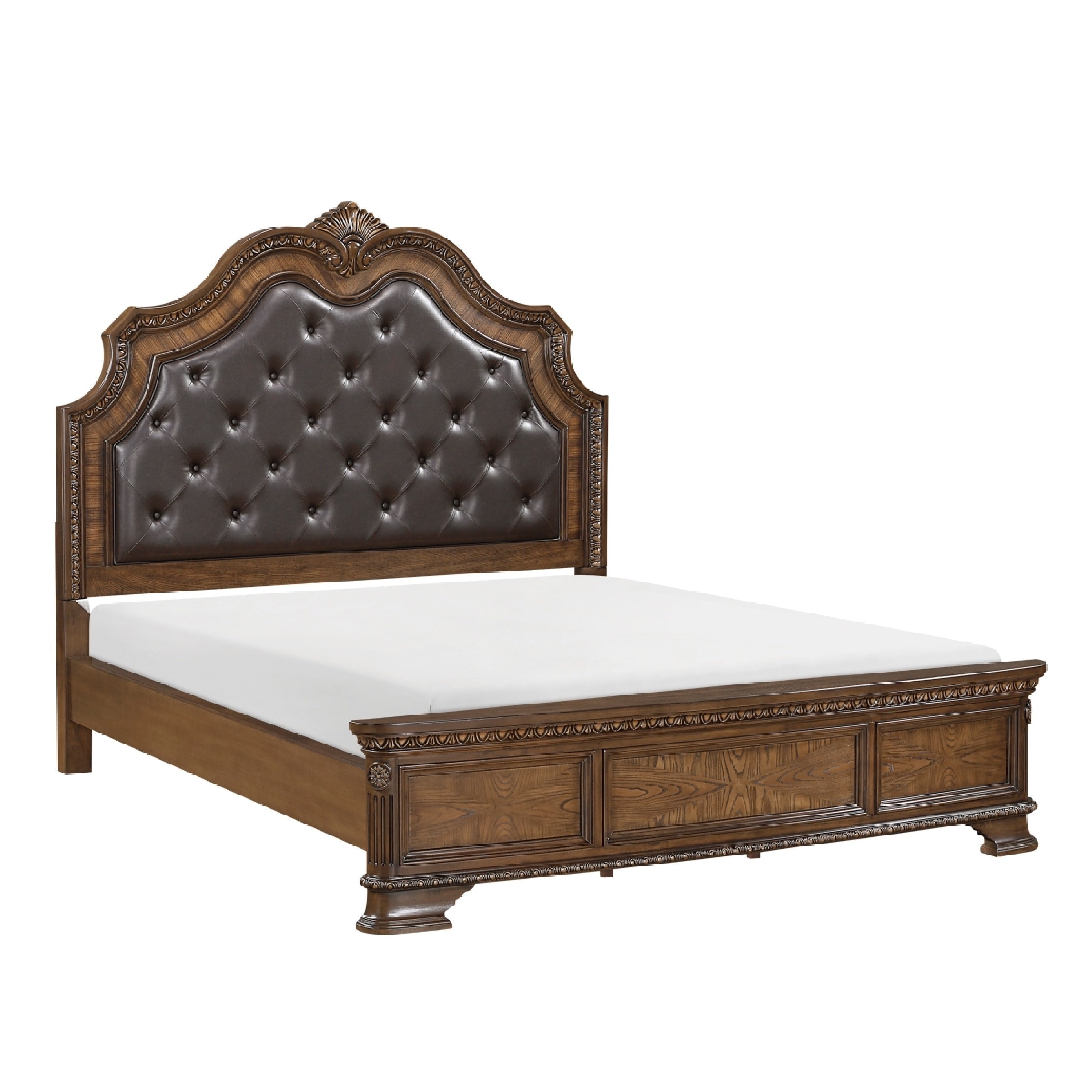 Brix Queen Size Sleigh Bed Classic Faux Leather Tufted Dark Brown