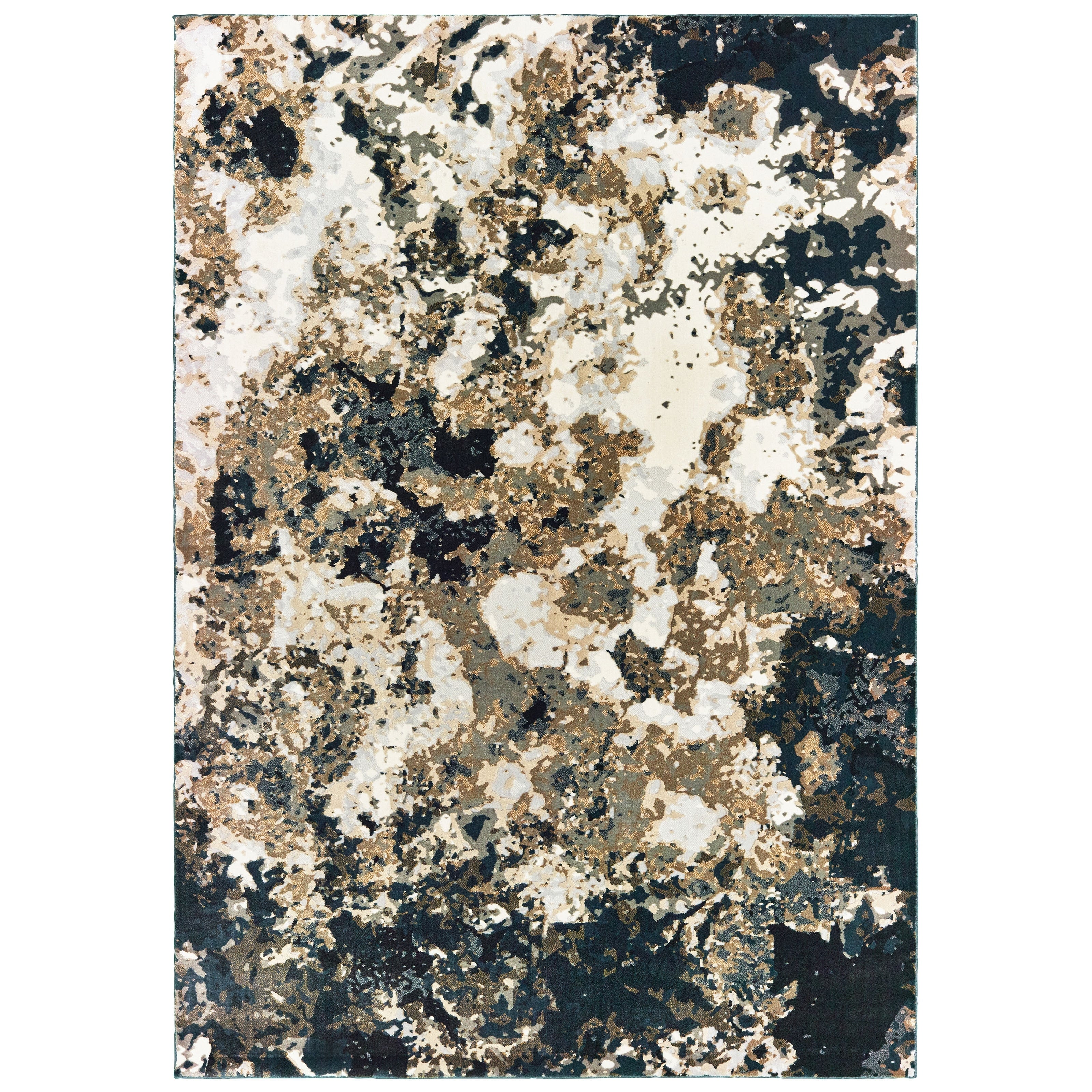 Brixton Hi Low Textured Distressed Abstract Navy Gold Area Rug